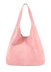 Women's pink suede shopper bag TORES-1177-5B(W26), back view of the product on a white background.