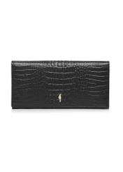 Women's leather black wallet PORES-0909-9G(Z26), front product view on white background.