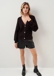 Black oversize cardigan for women KARDT-0036-99(Z23)-01