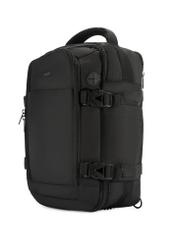 Black airplane backpack PLCMN-0017-99(Z25), diagonal product view on white background.
