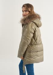 Women's olive jacket with fur KURDT-0480-57(Z24)-05