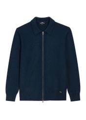 Dark navy men's wool sweater KARMT-0007-7E(Z26), front product view on white background.