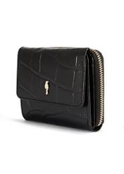 Black croco women's leather wallet PORES-0906-9G(Z26), diagonal product view on a white background.