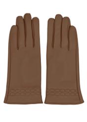 Beige women's leather gloves REKDS-0024-1B(Z26) - product view from above, on a white background.