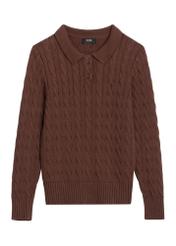Brown cotton women's polo sweater SWEDT-0281-1H(Z26), front product view on white background.