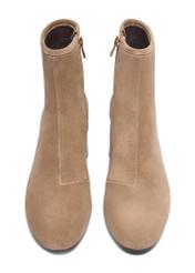 Cool beige suede high-heeled ankle boots BUTYD-1218-1K(Z26). Front view on a white background.