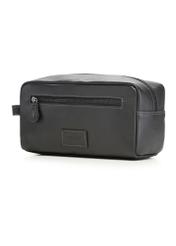 Black leather men's cosmetic bag TORMS-0528-99(Z26) - diagonal product view, on a white background.