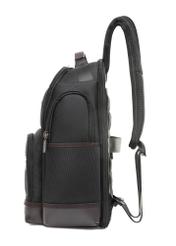 Black spacious men's backpack TORMN-0378-98(Z25), product view from the side on a white background.
