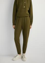 Women's khaki trousers SPODT-0108-8D(W26), front view of the product on the model. Half of the silhouette visible.