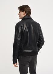 Men's black leather jacket with collar KURMS-0321-5491(Z23)-03