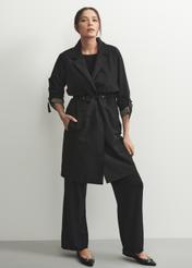 Black women's coat with straps KURDT-0439-99(W24)-01