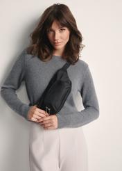 Women's black waist bag TOREN-0324-99(Z25) - front view of the product on a model against a white background. Half of the silhouette visible.
