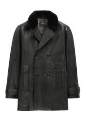 Men's black leather coat KURMS-0409-99(Z26), front product view on white background.
