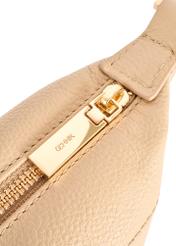 Beige small handbag made of natural leather TORES-1267-1B(W26), close-up of the product detail, view on a white background.