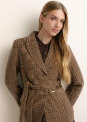 Women's houndstooth blazer ZAKDT-0054-1D(Z26), front view of the product on the model. Half of the silhouette visible.