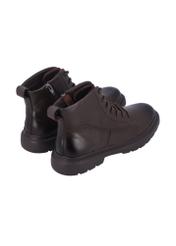 Brown men's lace-up ankle boots BUTYM-0556-1I(Z26), product view from the back on a light background.