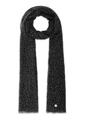 Women's black scarf with white dots SZADT-0219-9P(W26), front product view on white background.
