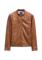 Light brown men's leather jacket KURMS-0326-1G(W26), front product view on white background.
