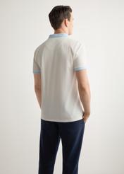 Men's cream polo shirt POLMT-0093-0B(W26), back view of the product on the model. Half of the silhouette visible.