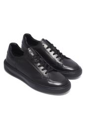 Black leather men's sports shoes BUTYM-0574-99(Z26), diagonal product view on a white background.