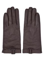 Dark brown women's leather gloves REKDS-0104-1I(Z26), product view from above on white background.