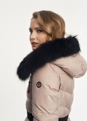 Beige women's jacket with fur KURDT-0465-81(Z23)-05