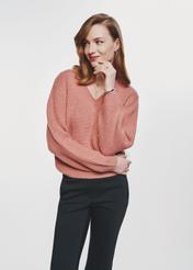 Women's pink V-neck sweater SWEDT-0162-32(Z24)