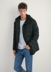 Black men's winter jacket KURMT-0379-99(Z25), front product view on model. Half silhouette visible.