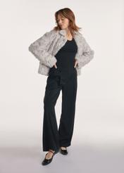 Gray women's fur coat FUTDP-0058-91(Z25), product photo from the front on the model, the whole silhouette is visible.
