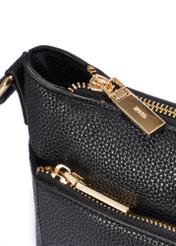 Black women's shoulder bag TOREC-1052-99(Z25), detail view of the product on a white background, close-up of the zipper.