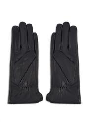 Navy blue women's leather gloves REKDS-0001A-69(Z25), product view from the back on a white background.