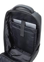 Black men's travel backpack TORMN-0392-9J(W26), product view inside on white background.