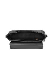 Small black women's messenger bag with monogram TOREC-1289-9P(Z26). Top view on a white background.