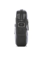 Black small leather men's bag TORMS-0498-99(W26) - side product view, on white background.