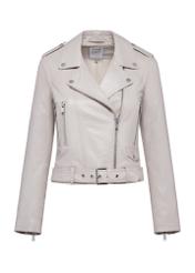 Beige women's leather jacket KURDS-0371-2833(W25), front product view on white background.