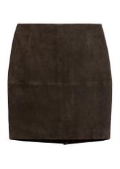 Brown suede skirt SPCDS-0034-1I(Z26), front view of the product on a white background.