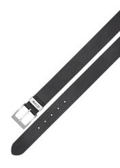 Black leather women's belt PASDS-0333-99(Z25), view of the clasp of the product on a white background.