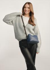 Small women's handbag in navy blue TOREC-0768 C-69(Z 25), product view on model's shoulder. Half of silhouette visible.