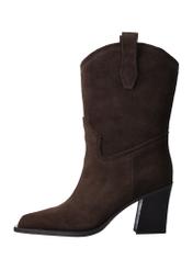 Women's dark brown suede ankle boots BUTYD-1336-1I(Z26), side view of the product on a white background.
