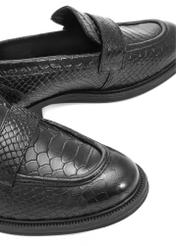 Black leather women's croco moccasins BUTYD-1198-99(Z25), close-up of the product detail on a white background.