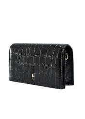 Black leather small croco handbag TORES-1133E-99(Z25), SKOSEM product view on white background.