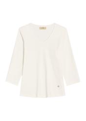 Cream women's V-neck blouse LSLDT-0036-0B(W26), front product view on white background.