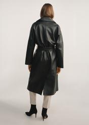 Women's black leather coat KURDS-0487-1192(Z25) - back view of the product on a model against a white background. Full body visible.