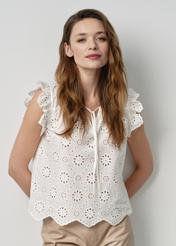 Women's white sleeveless openwork blouse BLUDT-0168-11(W24)-01