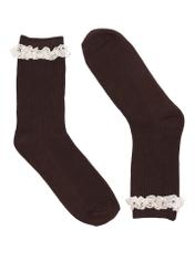 Brown women's socks with lace trim SKADT-0084-1H(Z26) - product view from above, on a white background.