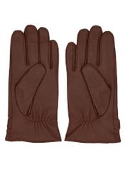 Cognac men's leather gloves with wool REKMS-0082-1F(Z26), product view from the back on a white background.