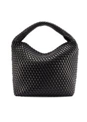 Black woven women's handbag TOREC-1147-99(W26) - product view from the back, on a white background.