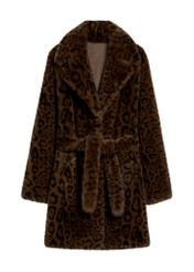 Brown women's fur coat with leopard print FUTDP-0074-89(Z25), product view from the front on a white background.