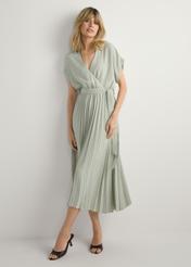 Long sage women's dress SUKDT-0274-8F(W26), front view of the product on the model. Full body visible.