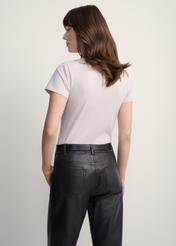 Beige women's basic T-shirt TSHDT-0111-81(KS), back view of the product on the model. Half of the silhouette visible.